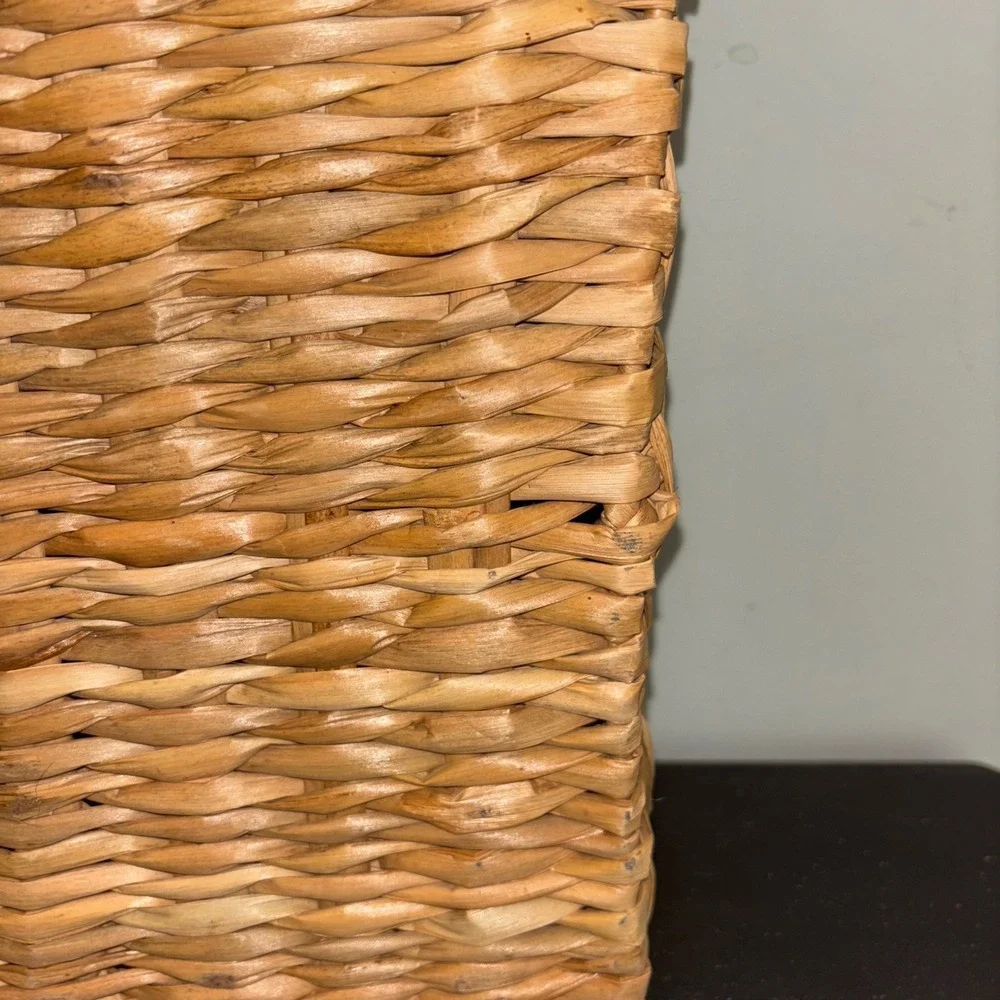 Natural Woven Storage Basket |‎ Embroidered Misc Label | Rustic Home Decor